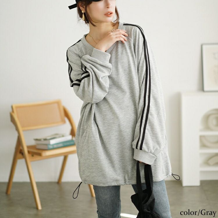 大きいサイズ レディース 裾ドロスト袖ラインラグランプルオーバー　bai-0163