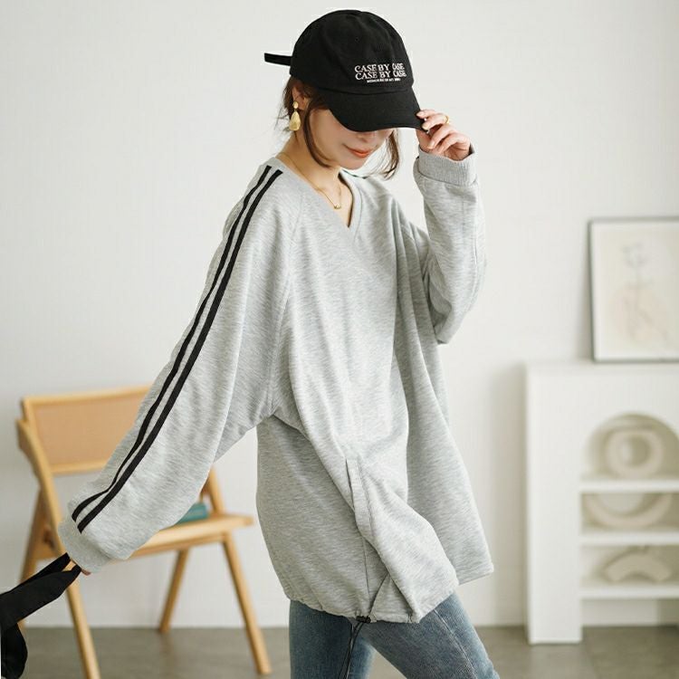 大きいサイズ レディース 裾ドロスト袖ラインラグランプルオーバー　bai-0163