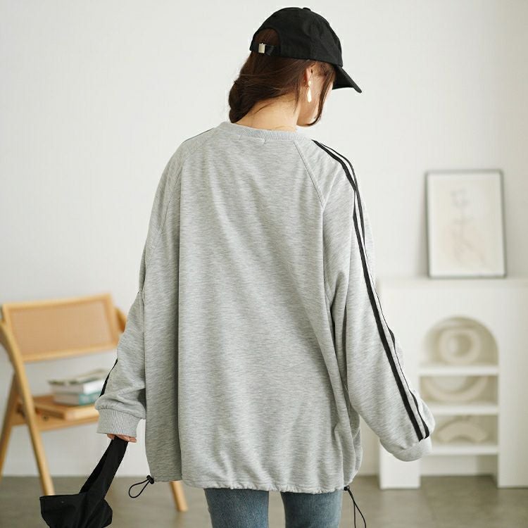 大きいサイズ レディース 裾ドロスト袖ラインラグランプルオーバー　bai-0163