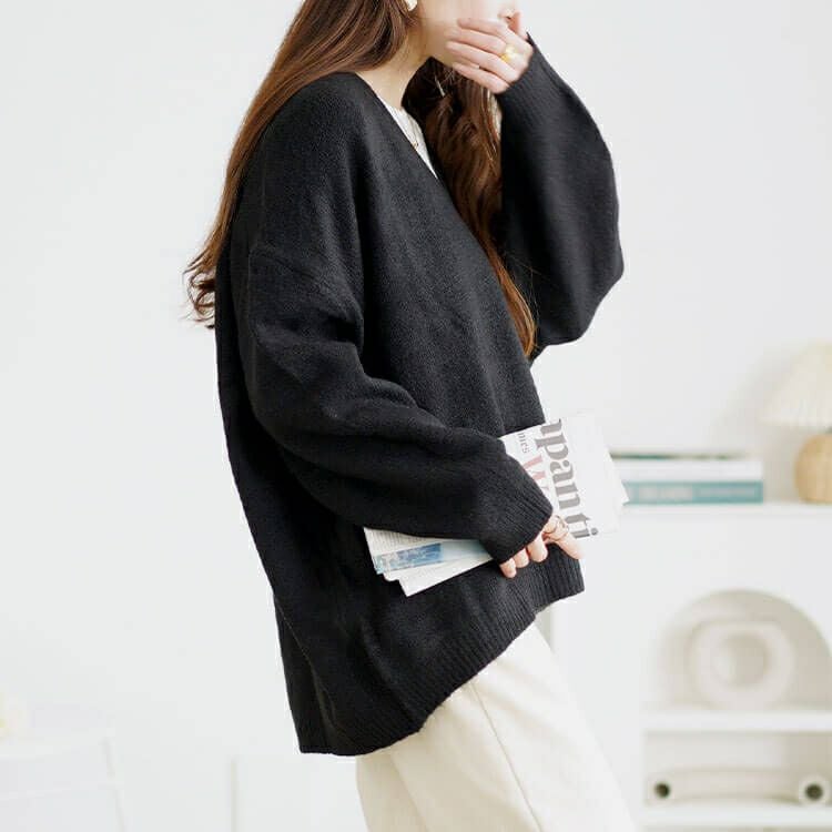 大きいサイズ レディース ドロップショルダー深Vネックセーター　wn-0220