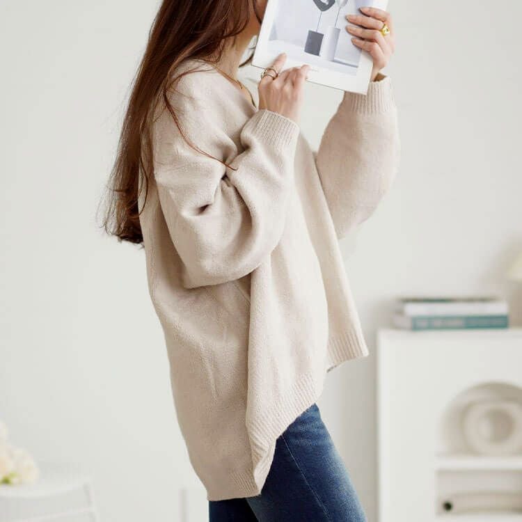 大きいサイズ レディース ドロップショルダー深Vネックセーター　wn-0220