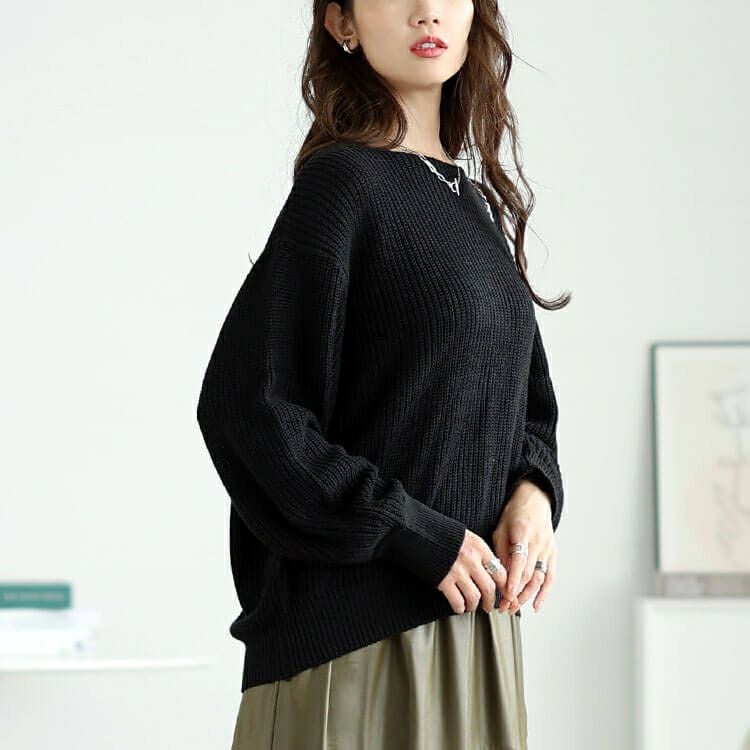 大きいサイズ レディース ボートネックドルマンリブニット　wn-0203