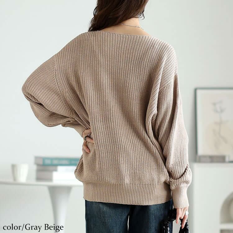 大きいサイズ レディース ボートネックドルマンリブニット　wn-0203 グレーベージュ