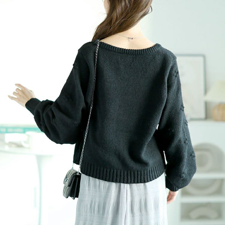 大きいサイズ レディース ボリューム袖スクエアネックニット　bro-0052