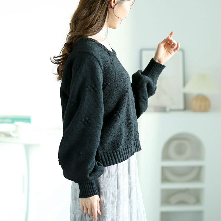 大きいサイズ レディース ボリューム袖スクエアネックニット　bro-0052