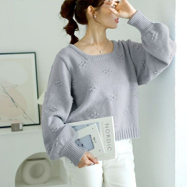 大きいサイズ レディース ボリューム袖スクエアネックニット　bro-0052