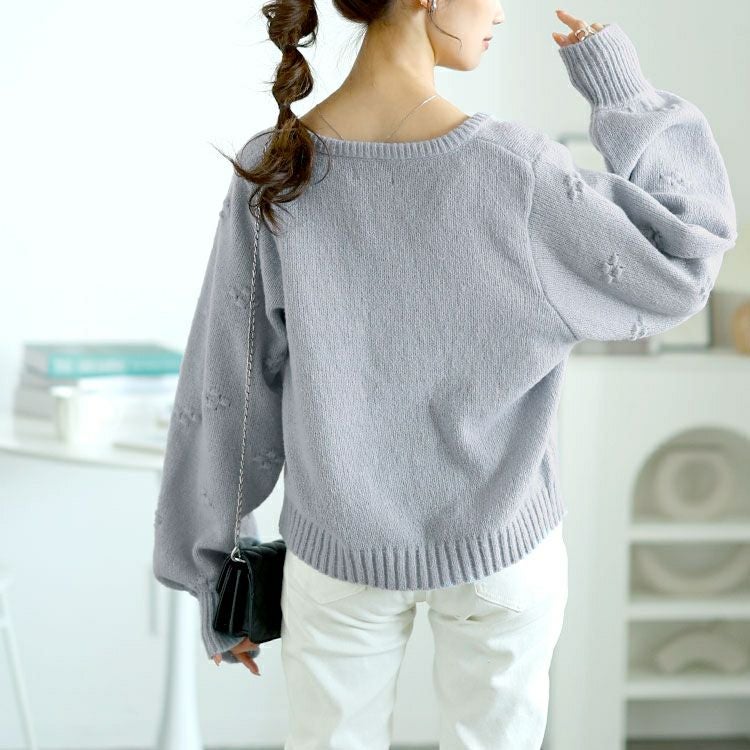 大きいサイズ レディース ボリューム袖スクエアネックニット　bro-0052