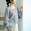 大きいサイズ レディース ボリューム袖スクエアネックニット　bro-0052 ブルー