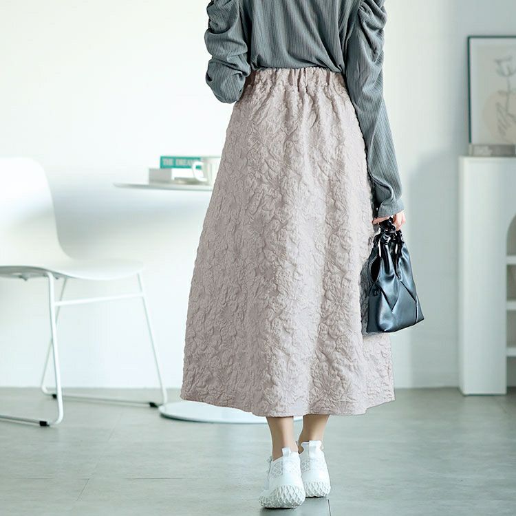 大きいサイズ レディース フロントジップふくれジャガードスカート　bro-0056