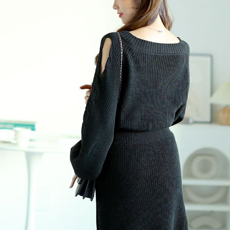 大きいサイズ レディース ショルダーカットニットワンピース　fem-542