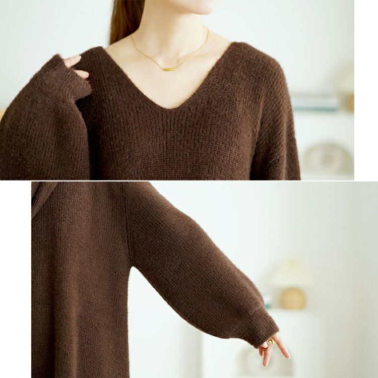 大きいサイズ レディース Vネックニットチュニックワンピース　fem-540