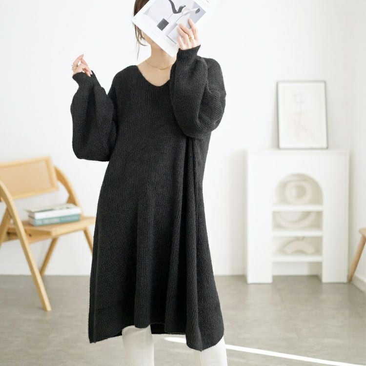 大きいサイズ レディース Vネックニットチュニックワンピース　fem-540