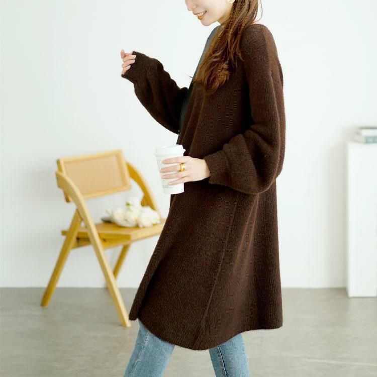 大きいサイズ レディース Vネックニットチュニックワンピース　fem-540 ブラウン