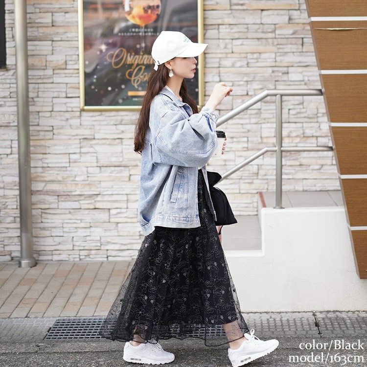 大きいサイズ レディース ラメ花柄刺繍チュールフレアスカート　maru-30102