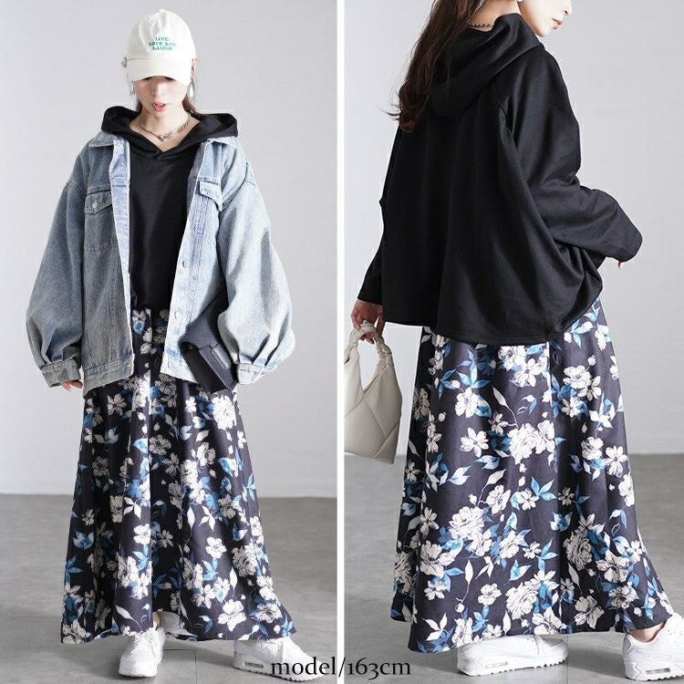 大きいサイズ レディース 花柄ドッキングパーカーワンピース　sw-0699