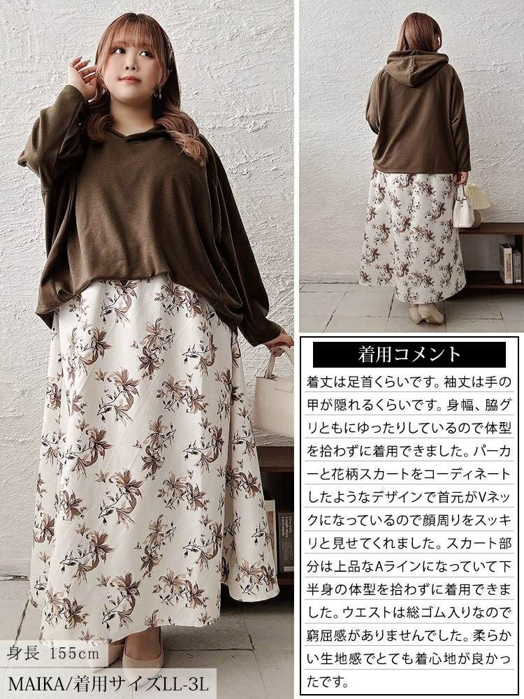 大きいサイズ レディース 花柄ドッキングパーカーワンピース sw-0699