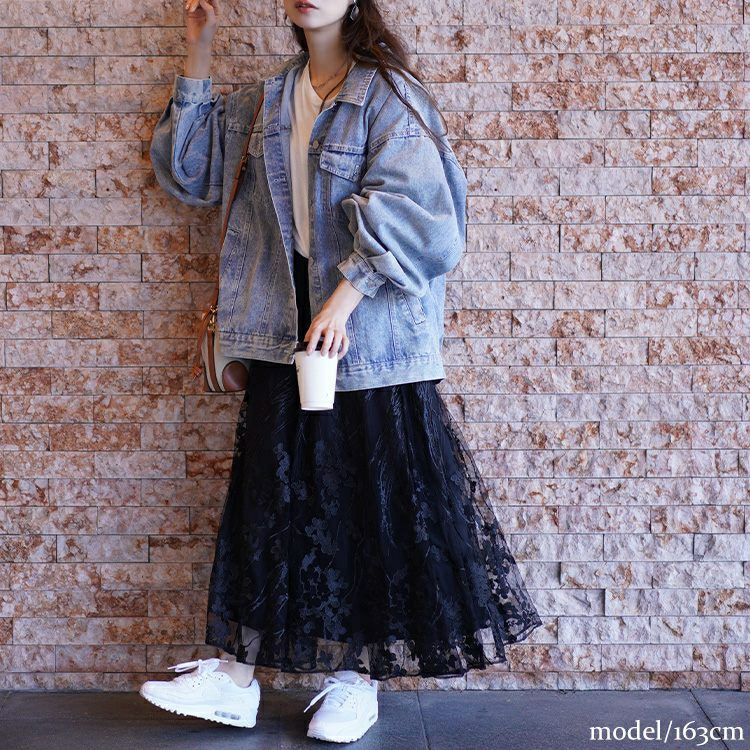 大きいサイズ レディース 花柄刺繍チュールフレアスカート　maru-30101