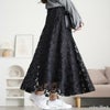 大きいサイズ レディース リボン刺繍チュールフレアスカート　maru-30100 ブラック