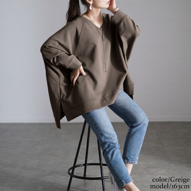 大きいサイズ レディース Vネックワイドドルマンプルオーバー　maru-30078