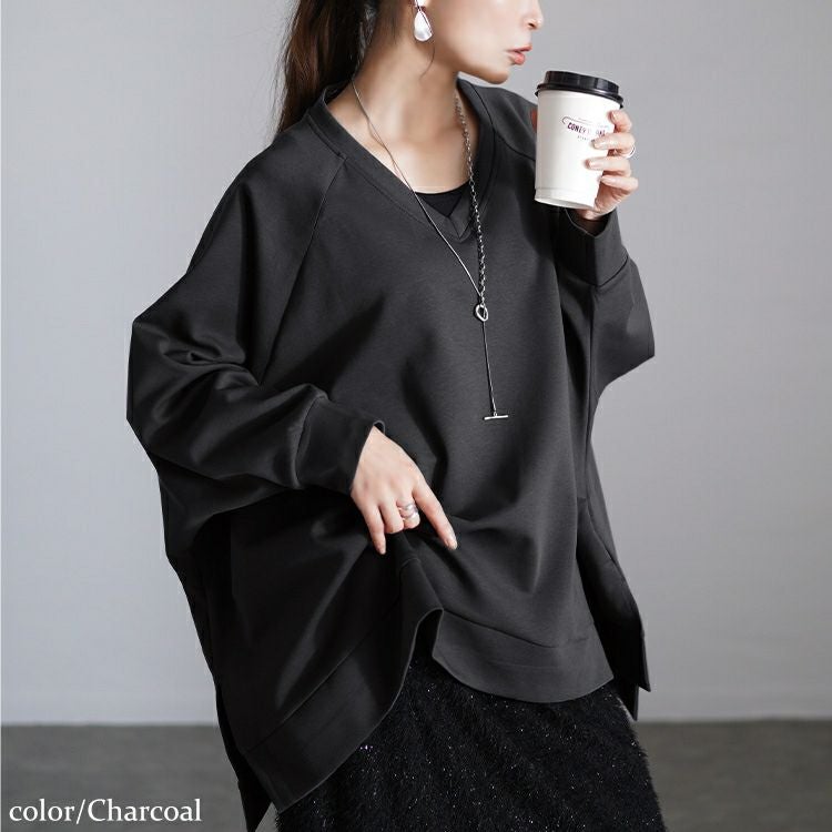 大きいサイズ レディース Vネックワイドドルマンプルオーバー　maru-30078