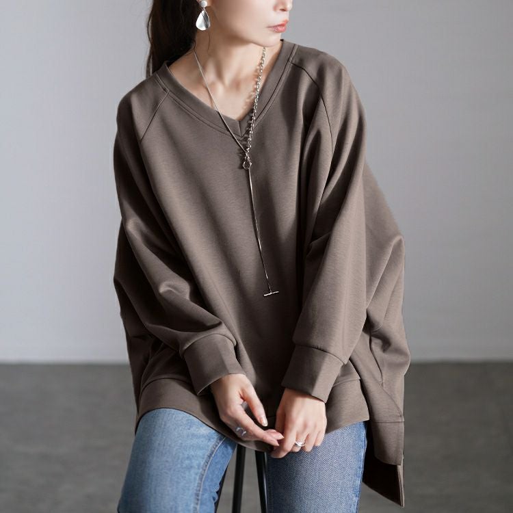 大きいサイズ レディース Vネックワイドドルマンプルオーバー　maru-30078