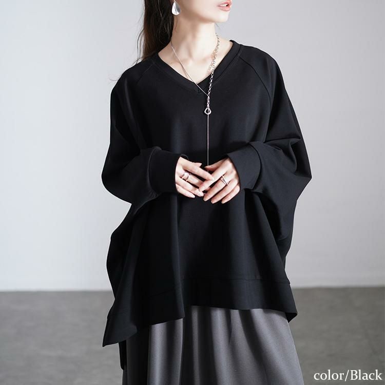 大きいサイズ レディース Vネックワイドドルマンプルオーバー　maru-30078 ブラック