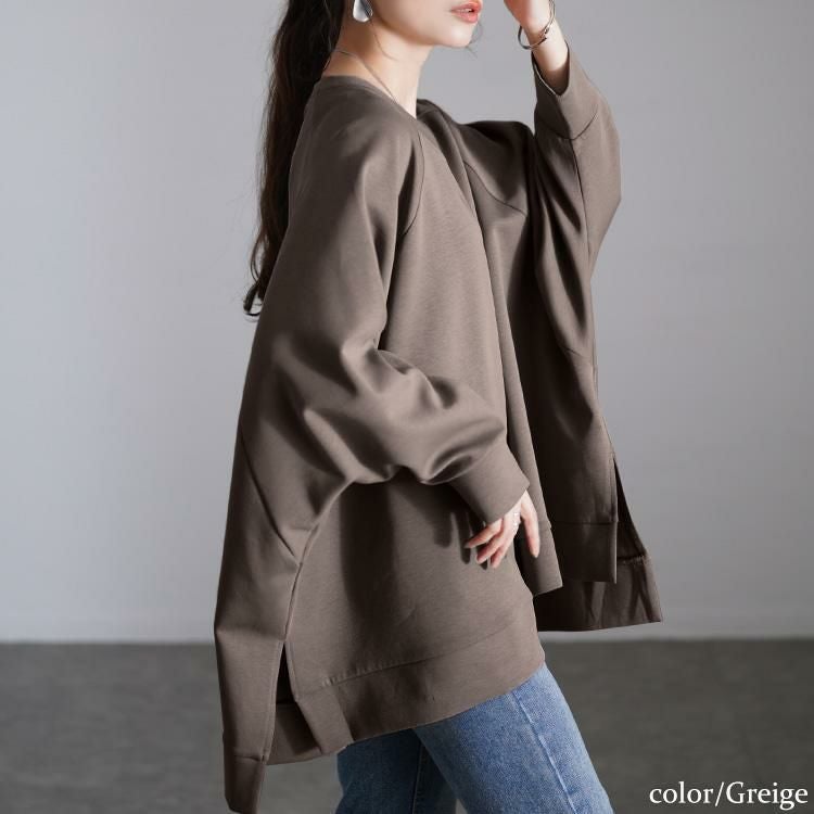 大きいサイズ レディース Vネックワイドドルマンプルオーバー　maru-30078 グレージュ