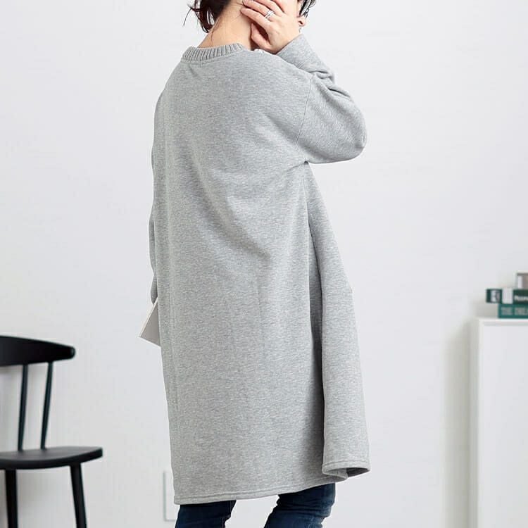 大きいサイズ レディース 裏起毛ケーブルニットポケットチュニック　cast-1648040