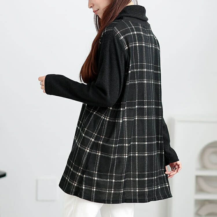 大きいサイズ レディース 静電気防止オフタートルチェック柄チュニック　cast-5548017