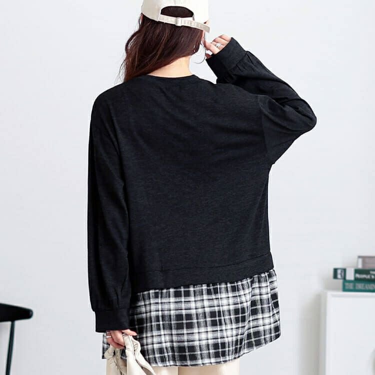 大きいサイズ レディース カーデ重ね着風チェック柄シャツチュニック　cast-5548013