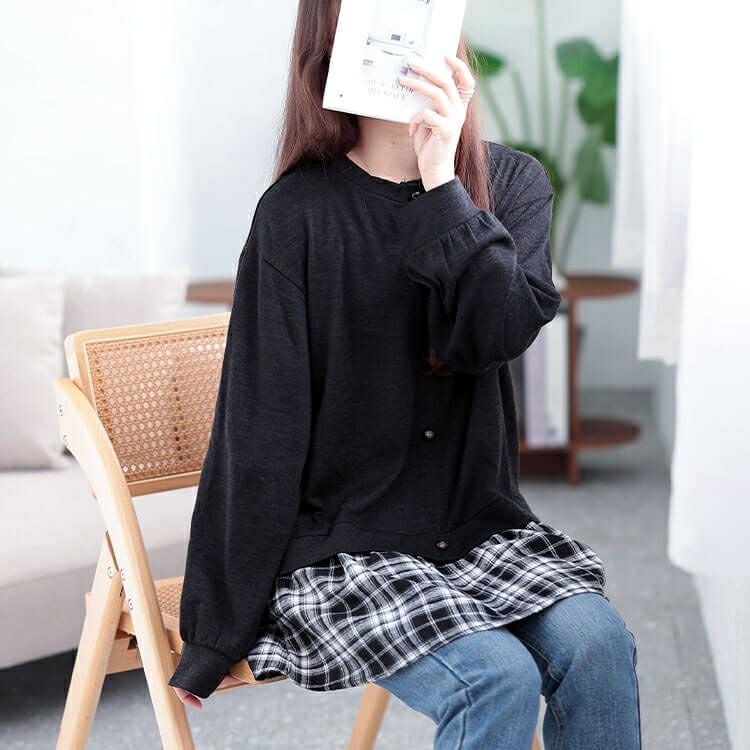 大きいサイズ レディース カーデ重ね着風チェック柄シャツチュニック　cast-5548013