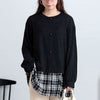大きいサイズ レディース カーデ重ね着風チェック柄シャツチュニック　cast-5548013 ブラック