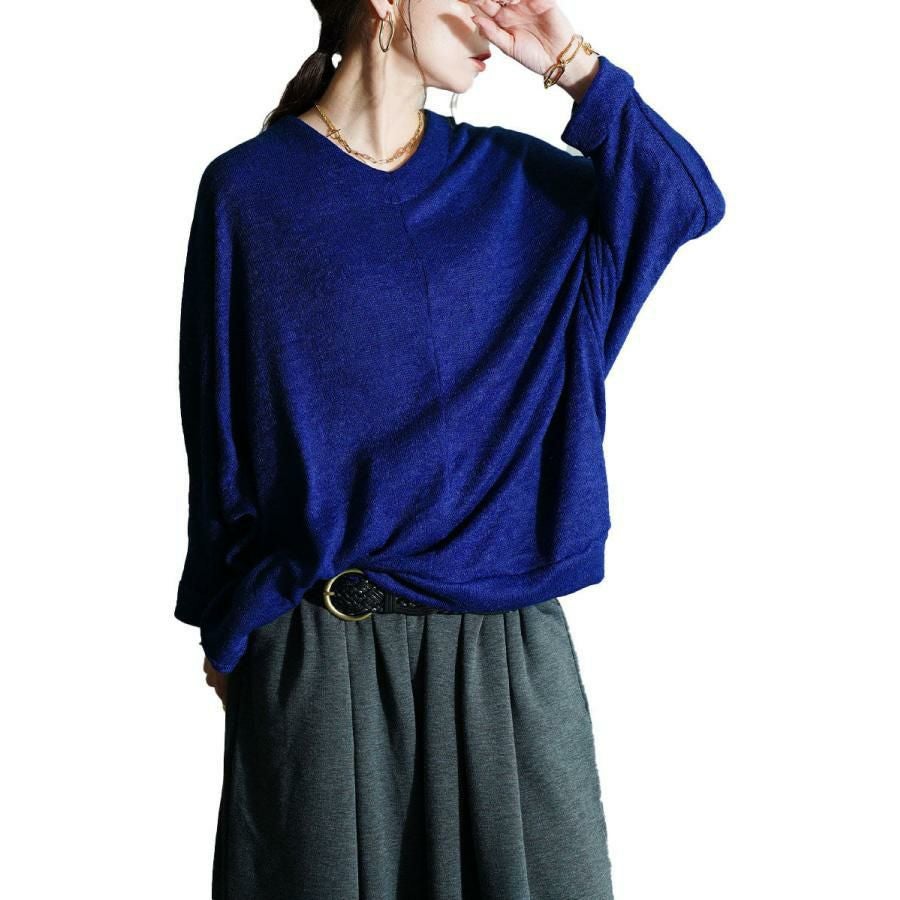 大きいサイズ レディース Vネックワイドドルマンプルオーバー　cast-5548020 ブルー