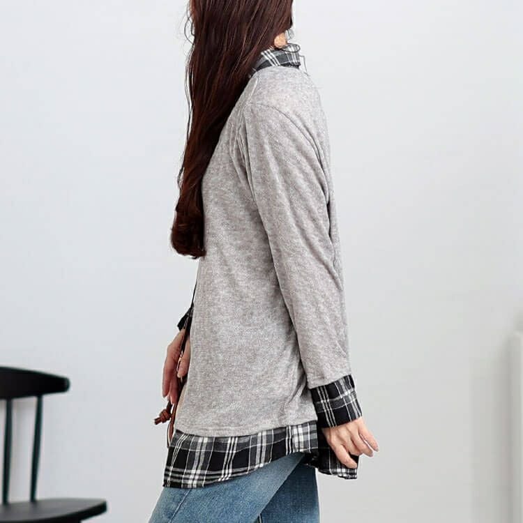 大きいサイズ レディース チェックシャツフェイクレイヤードプルオーバー　cast-5548019