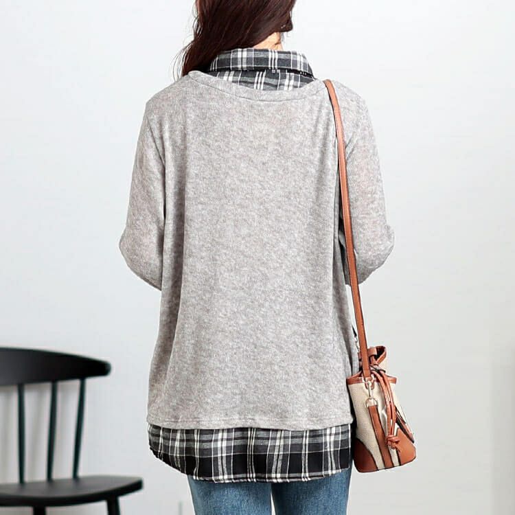 大きいサイズ レディース チェックシャツフェイクレイヤードプルオーバー　cast-5548019