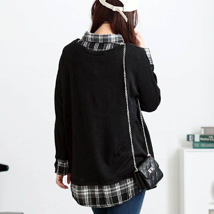 大きいサイズ レディース チェックシャツフェイクレイヤードプルオーバー　cast-5548019