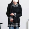 大きいサイズ レディース チェックシャツフェイクレイヤードプルオーバー　cast-5548019 ブラック