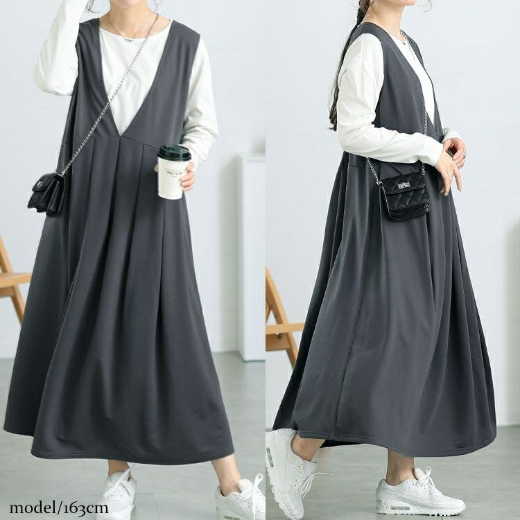 大きいサイズ レディース 前後2wayタックジャンパースカート　fem-546