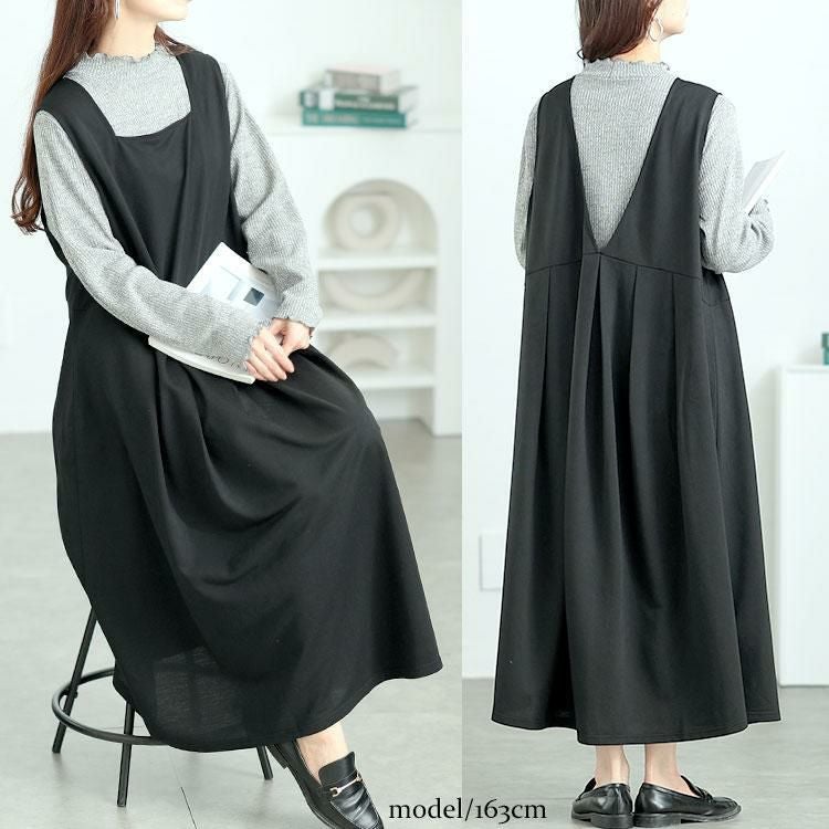 大きいサイズ レディース 前後2wayタックジャンパースカート　fem-546 ブラック