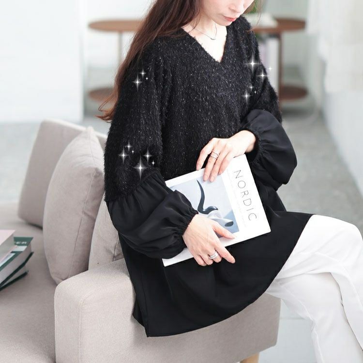 大きいサイズ レディース ヴィラーゴスリーブ異素材チュニック　fem-547