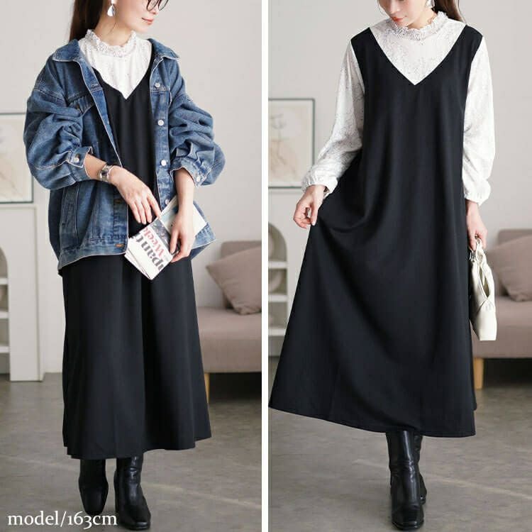 大きいサイズ レディース レースブラウスドッキングワンピース　fem-544