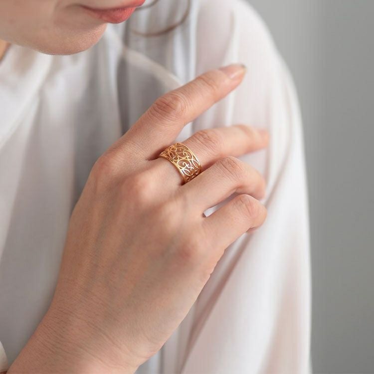 大きいサイズ レディース 透かしデザインシルバーリング　okfrn-419 【メール便可】