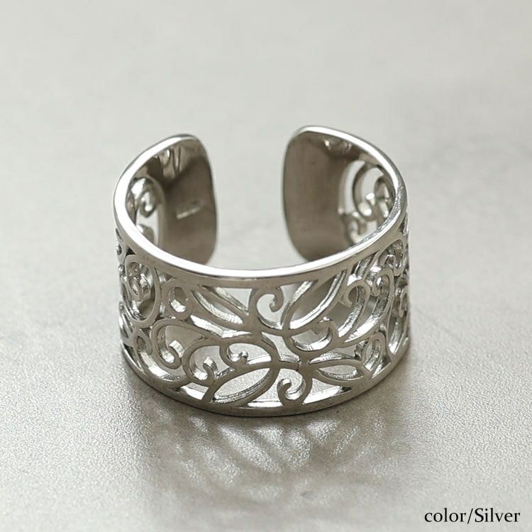 大きいサイズ レディース 透かしデザインシルバーリング　okfrn-419 【メール便可】