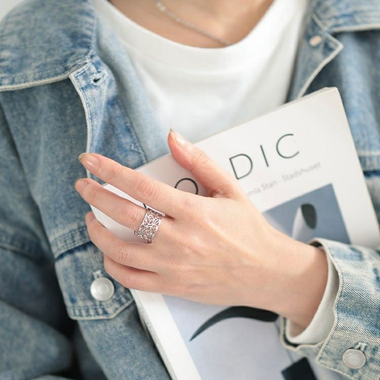 大きいサイズ レディース 透かしデザインシルバーリング　okfrn-419 【メール便可】