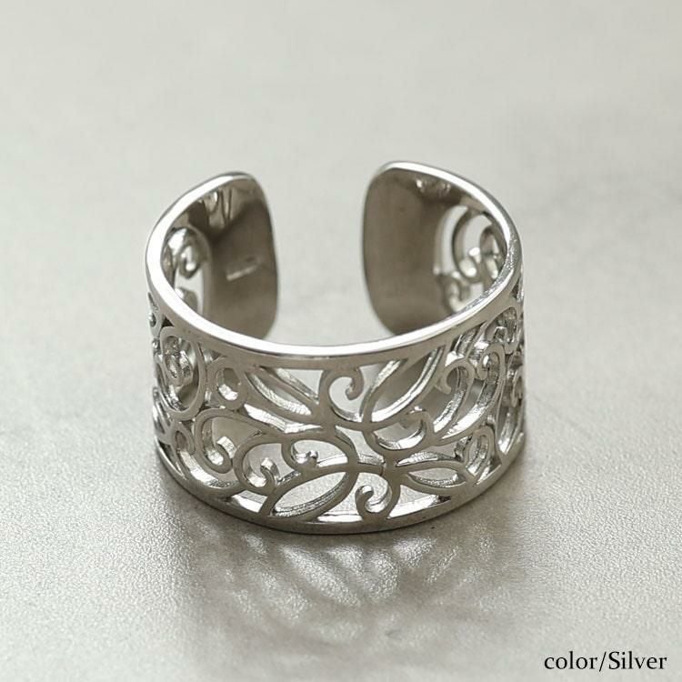 大きいサイズ レディース 透かしデザインシルバーリング　okfrn-419 【メール便可】 シルバー