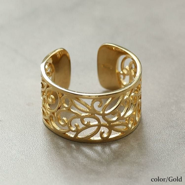 大きいサイズ レディース 透かしデザインシルバーリング　okfrn-419 【メール便可】 ゴールド