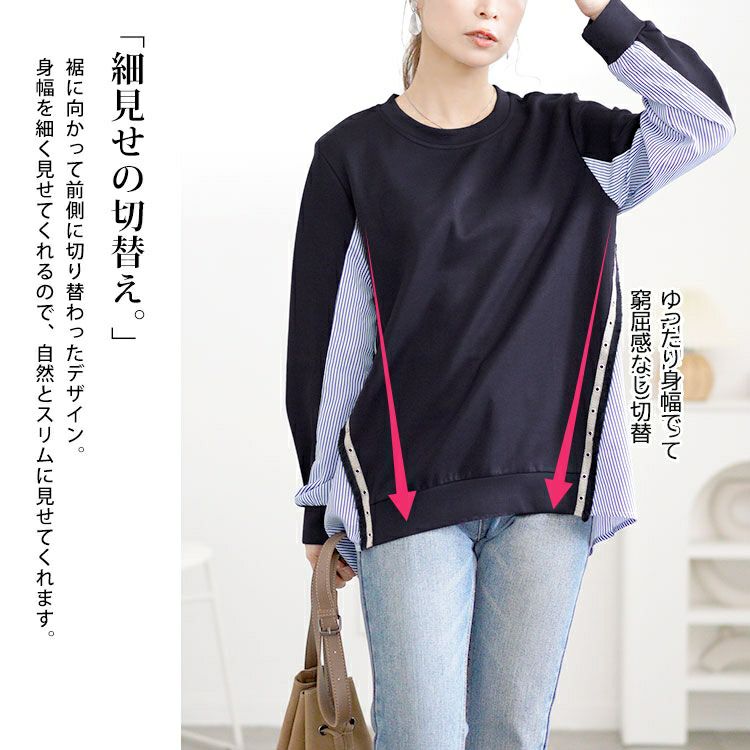 大きいサイズ レディース ボタンシャツドッキングプルオーバー　goldy-1615 【メール便可】