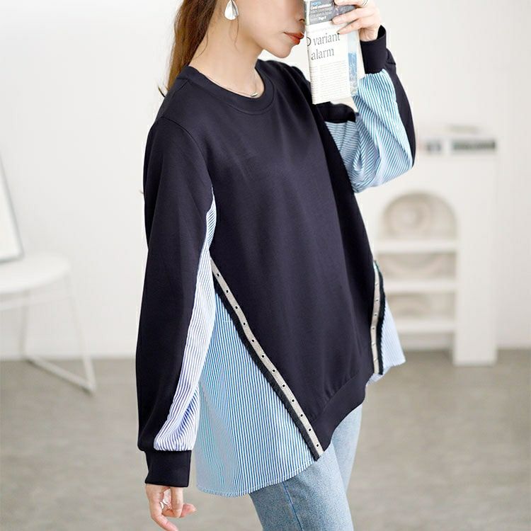 大きいサイズ レディース ボタンシャツドッキングプルオーバー　goldy-1615 【メール便可】