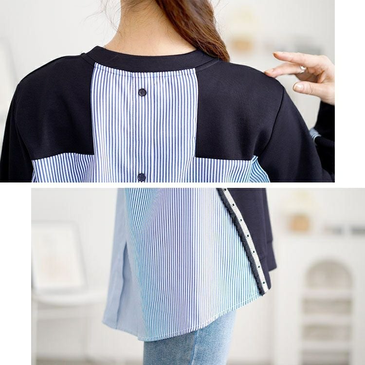 大きいサイズ レディース ボタンシャツドッキングプルオーバー　goldy-1615 【メール便可】