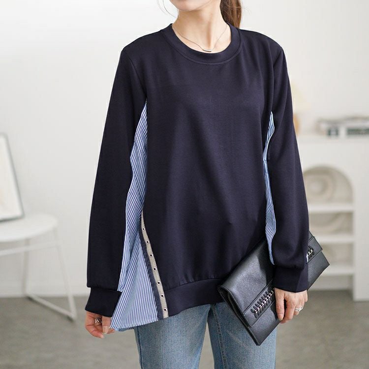 大きいサイズ レディース ボタンシャツドッキングプルオーバー　goldy-1615 【メール便可】